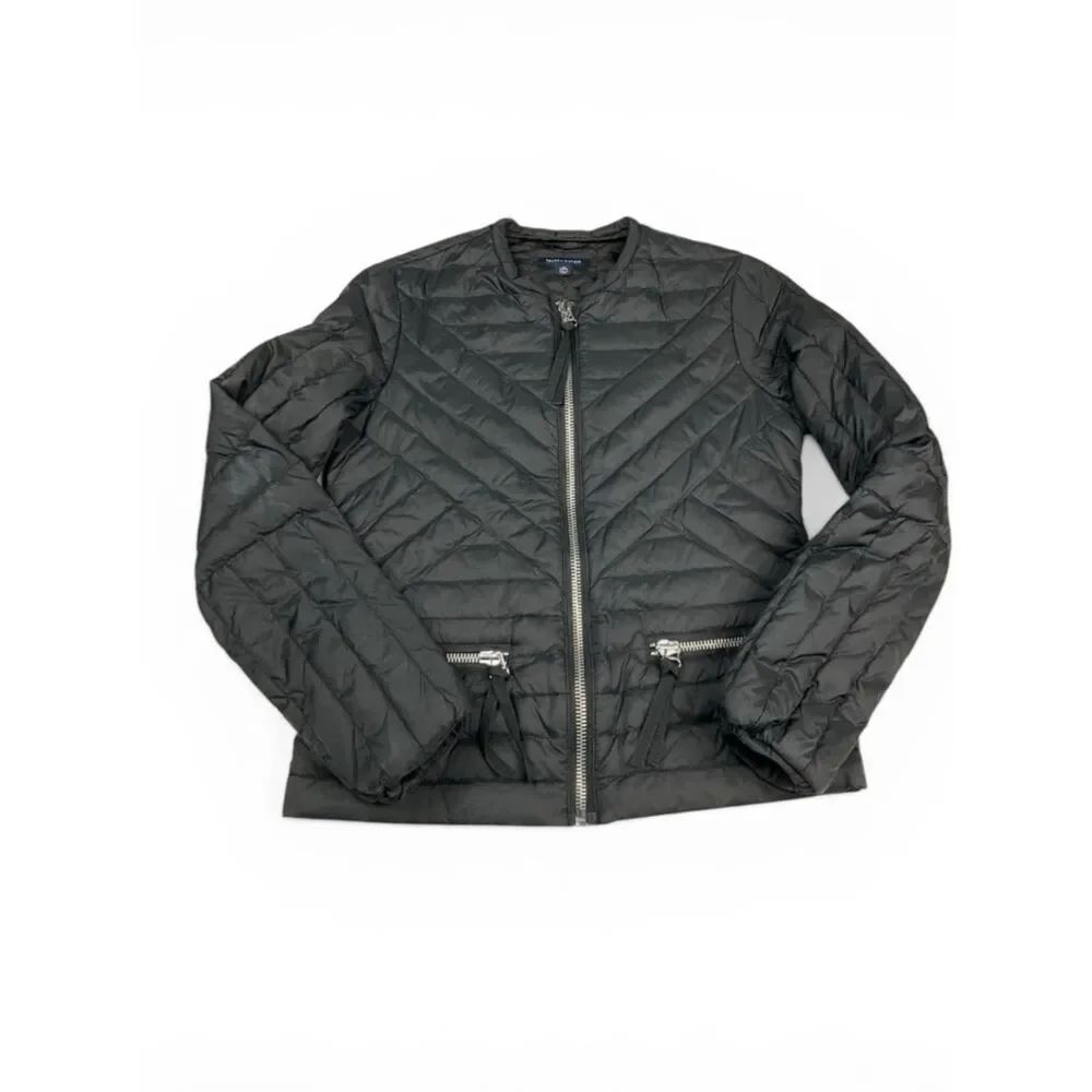 Tommy Hilfiger Womens Quilted Puffer Coat Jacket Black Front Zip Casual Chic XS